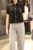 1.Áo tweed đen CDG viền trắng ngắn tay-logo túi ngực 