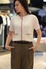  Áo CDG ngắn tay kem viền đỏ Burgundy 