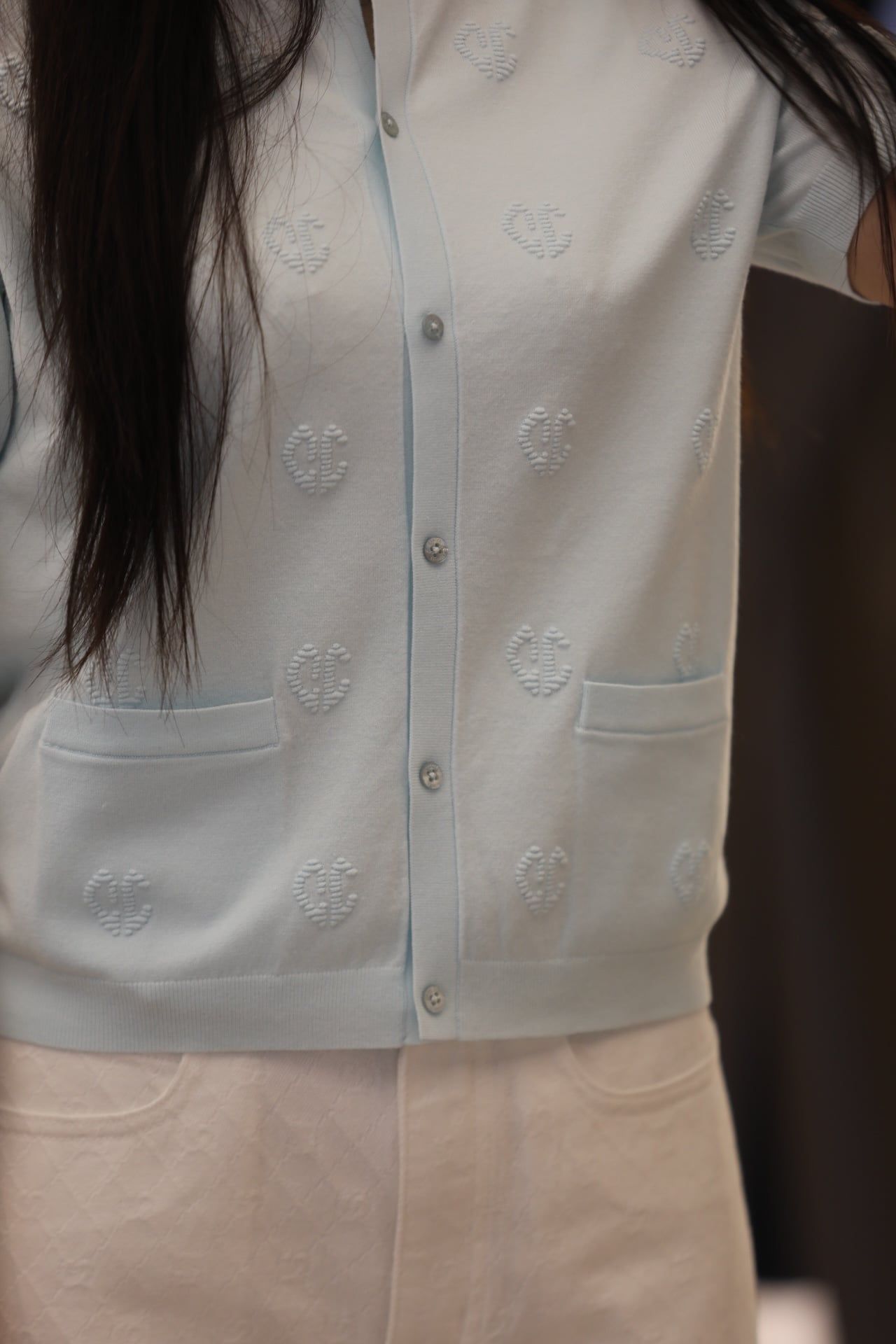  Áo CDG ngắn tay xanh pastel họa tiết chìm 
