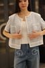  1.Áo tweed 2 túi ngực - xanh nhạt viền trắng 