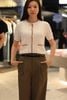  Áo CDG ngắn tay kem viền đỏ Burgundy 