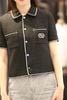  1.Áo tweed đen CDG viền trắng ngắn tay-logo túi ngực 