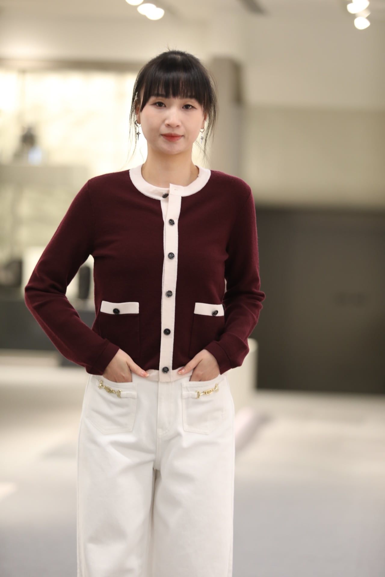  Áo CDG đỏ đô, viền hồng phấn 