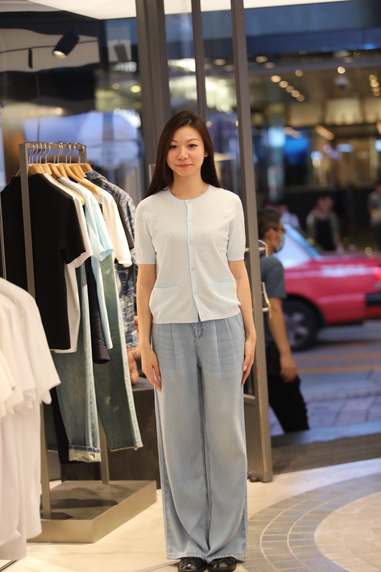  Áo CDG ngắn tay xanh pastel họa tiết chìm 