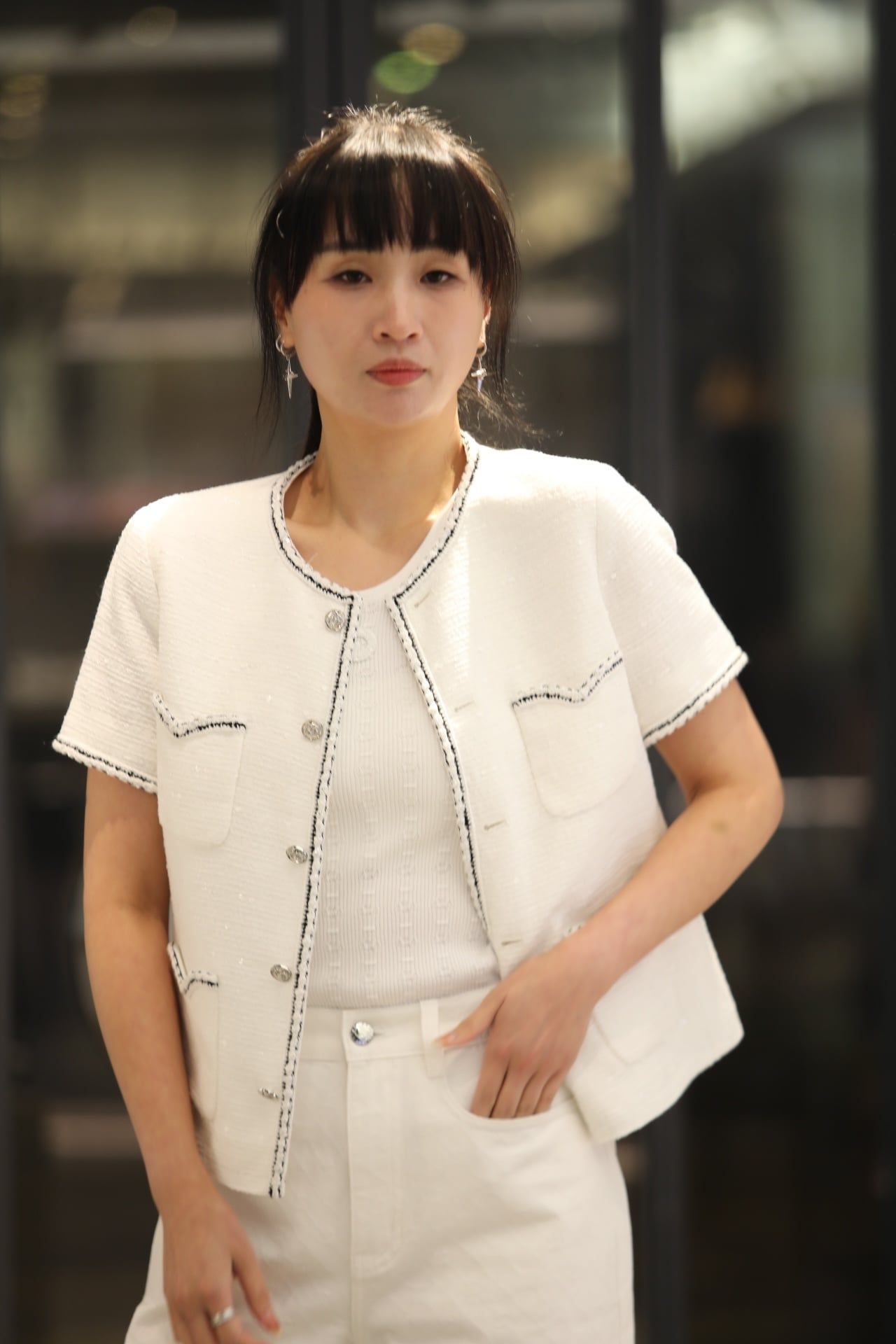  Áo CDG trắng ngắn tay 4 túi V 