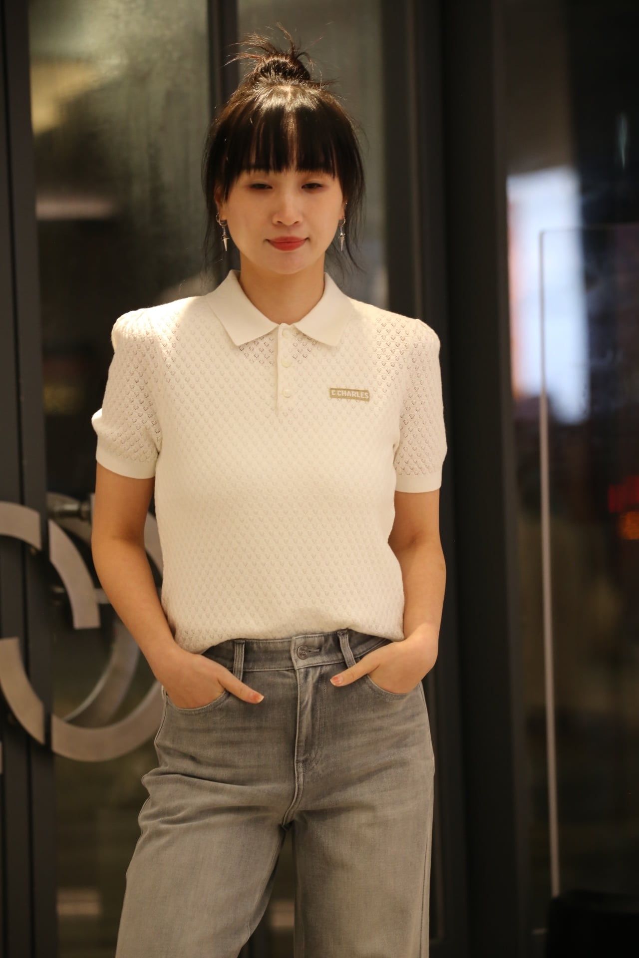  Áo polo len ngắn tay dệt họa tiết nổi – Wool pha Cotton 
