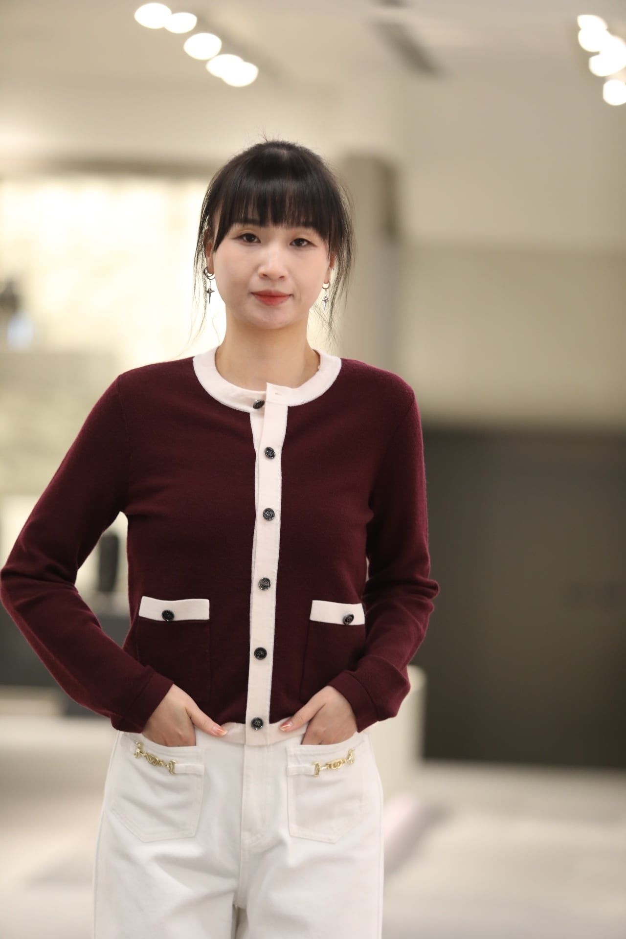  Áo CDG đỏ đô, viền hồng phấn 