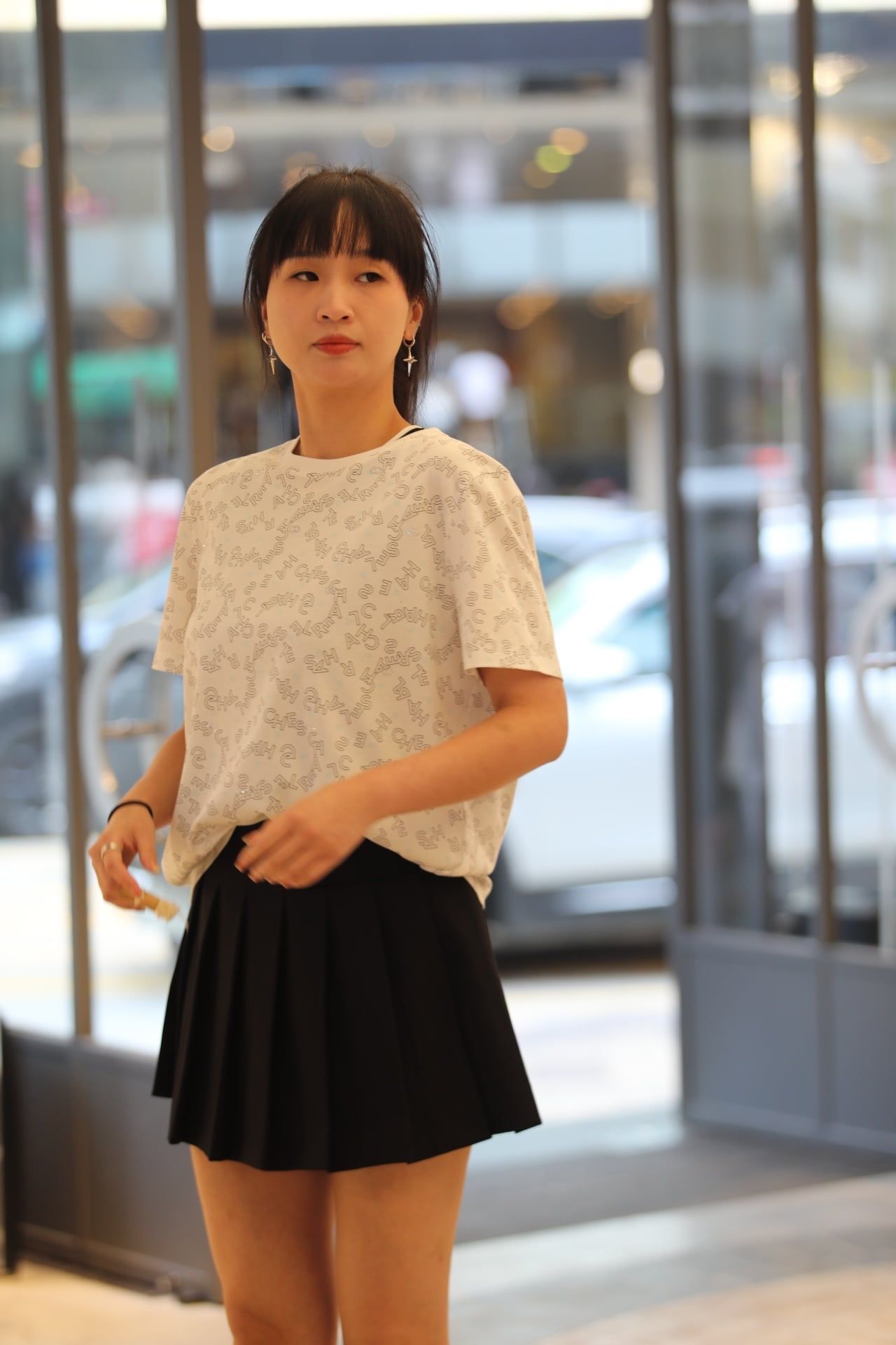  Áo thun trắng cotton Chữ in chìm 