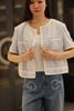  1.Áo tweed 2 túi ngực - xanh nhạt viền trắng 