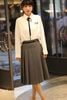  Chân váy dài xếp ly xám đai đen 
