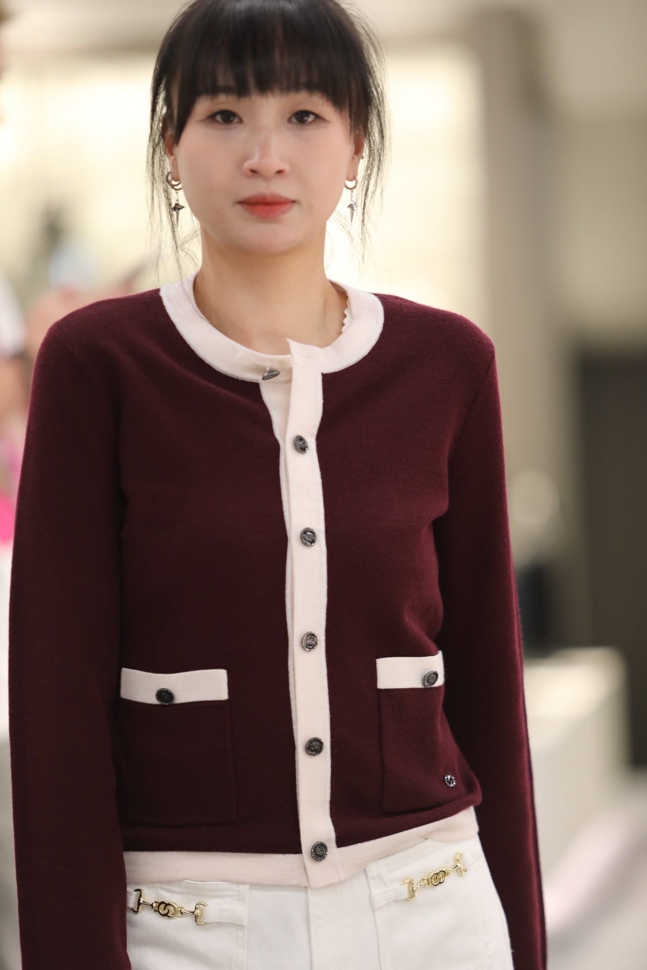  Áo CDG đỏ đô, viền hồng phấn 