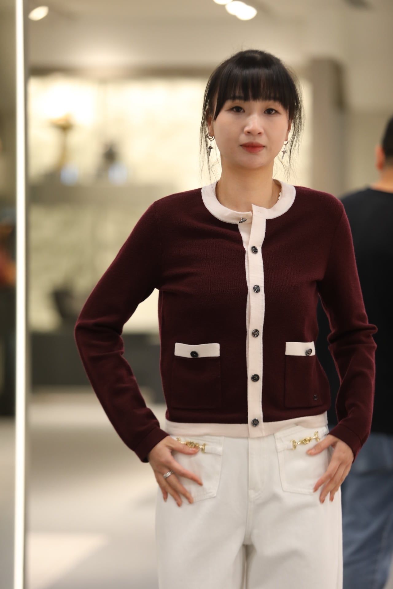  Áo CDG đỏ đô, viền hồng phấn 