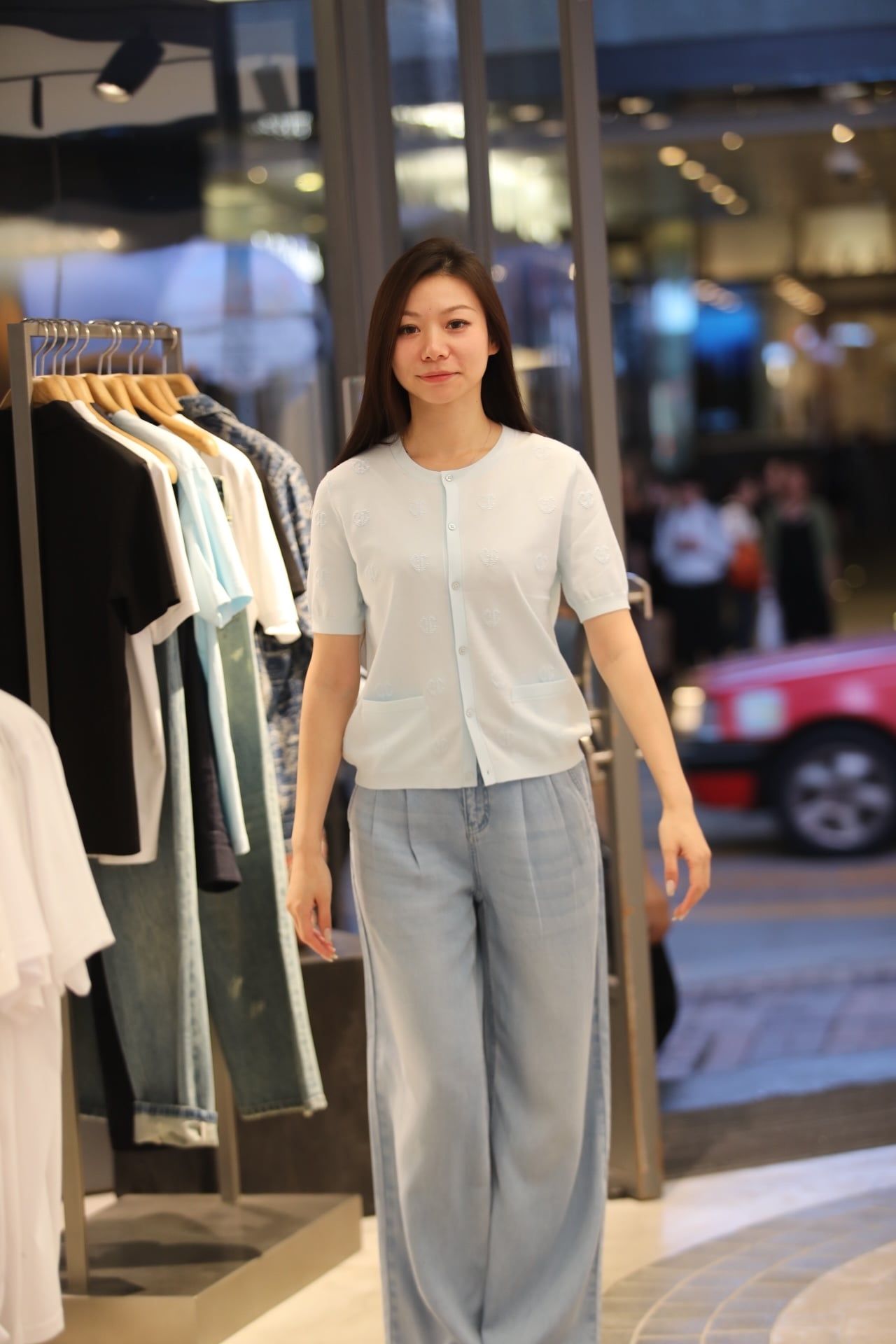  Áo CDG ngắn tay xanh pastel họa tiết chìm 