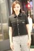  1.Áo tweed đen CDG viền trắng ngắn tay-logo túi ngực 