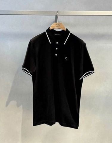  Áo polo đen Nam CC - cổ viền trắng chữ lồng 