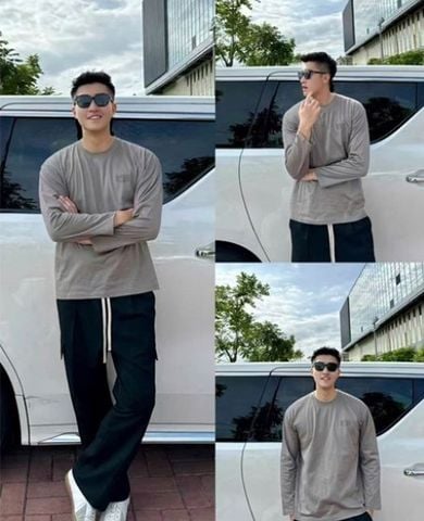  1.Áo thun dài tay nâu Nam CC, chữ ngực nổi 