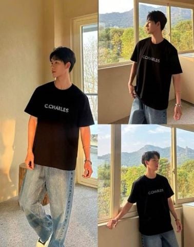  Áo phông đen Nam CC, chữ CC trắng ngực 