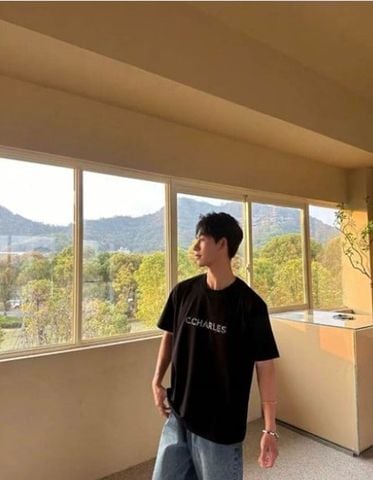  Áo phông đen Nam CC, chữ CC trắng ngực 