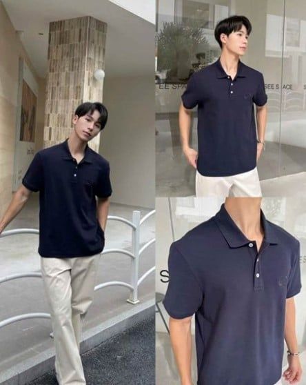  Áo polo navy Nam CC, logo xanh nổi 1 bên 