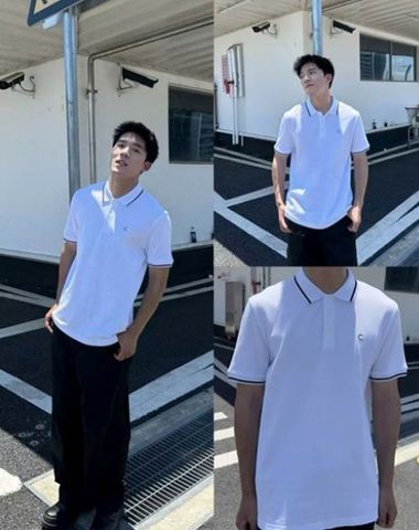  Áo polo trắng Nam CC- cổ viền đen chữ lồng 