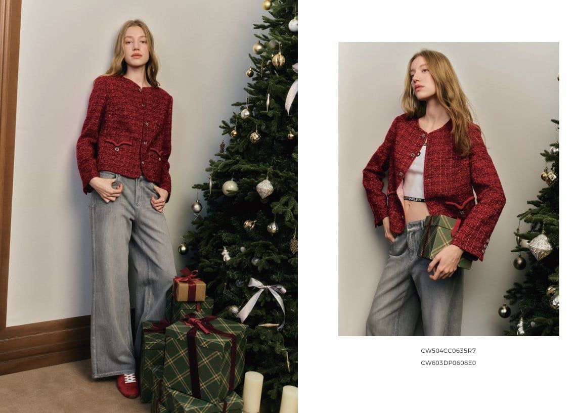  1.Áo Twed đỏ - logo 2 túi V 