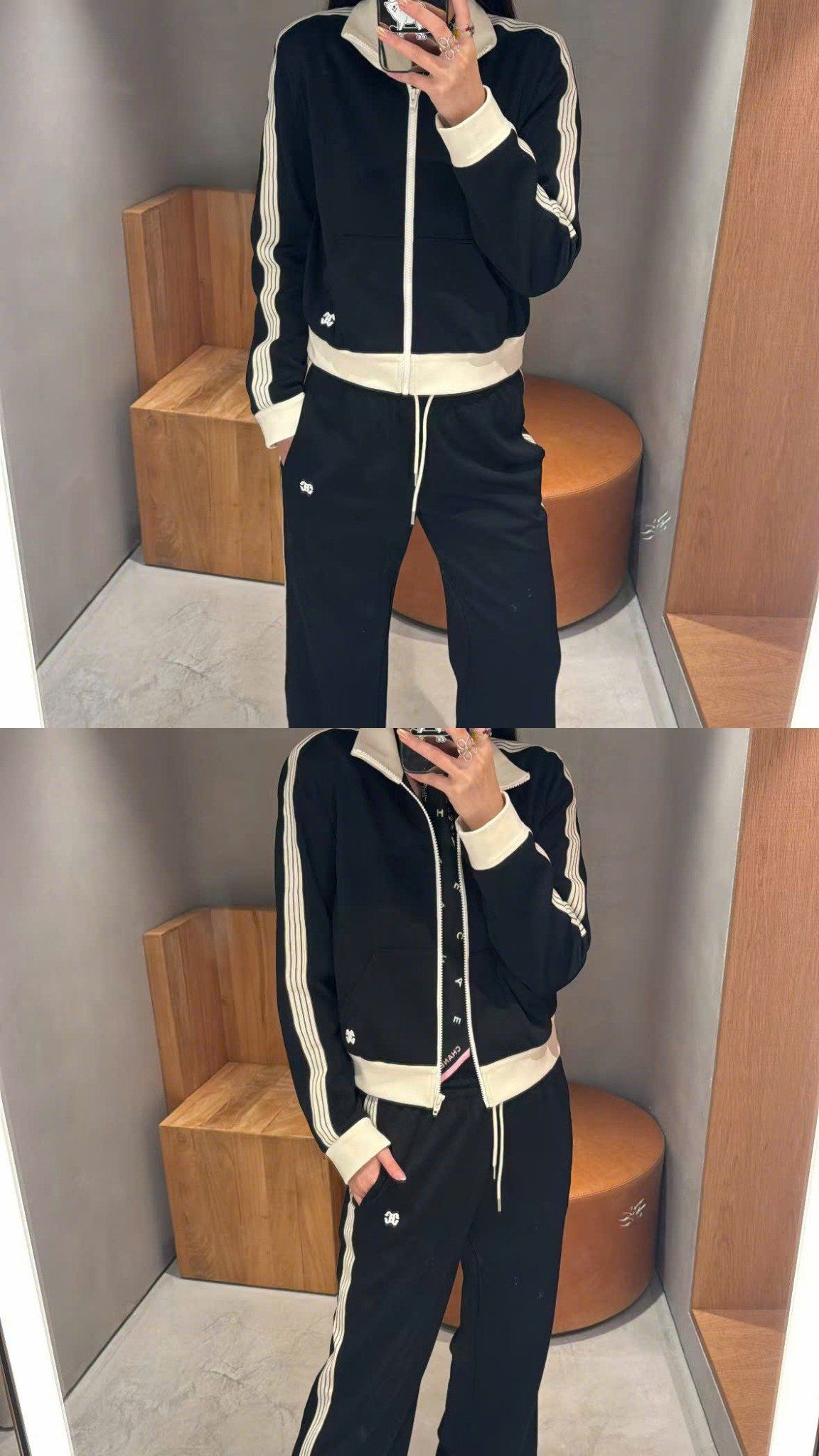  Bộ Áo khoác nỉ - 3 sọc và quần nỉ đen sọc trắng set 