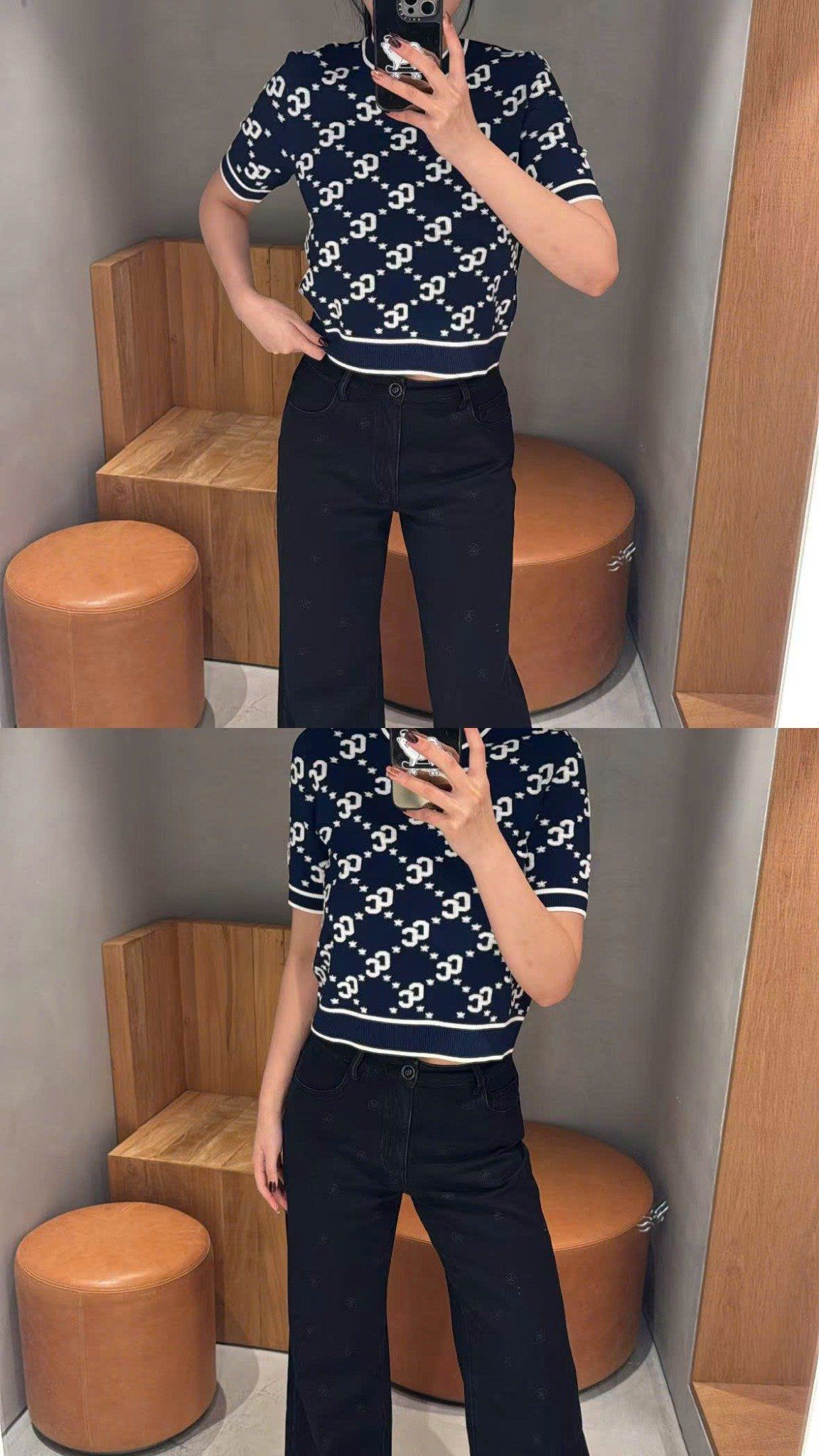  Quần jean đen hoa trà 