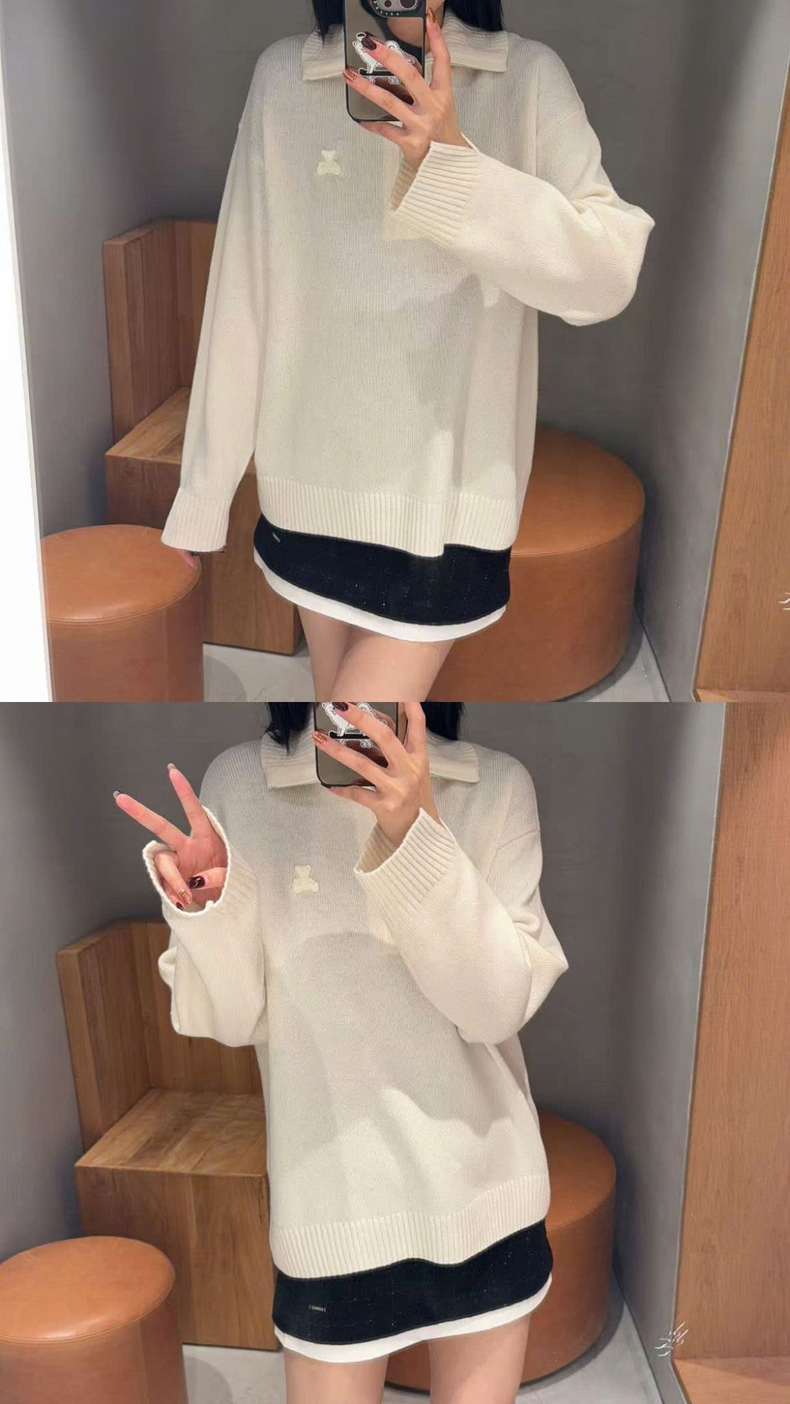  Áo trắng dài tay cổ khóa zip 