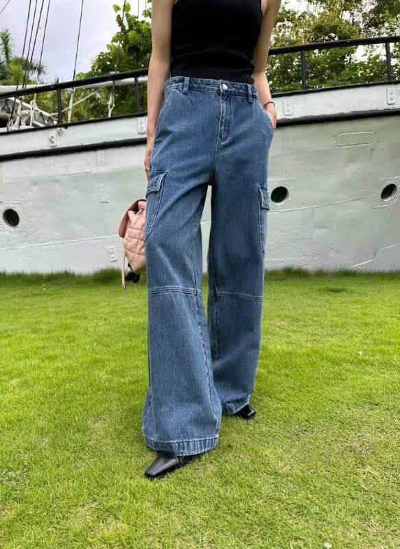  Quần jean túi hộp xanh đậm 