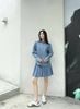  Bộ áo khoác jean cúc trắng và chân váy jean new set 