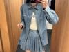  Áo khoác jean xanh cúc trắng (set) 