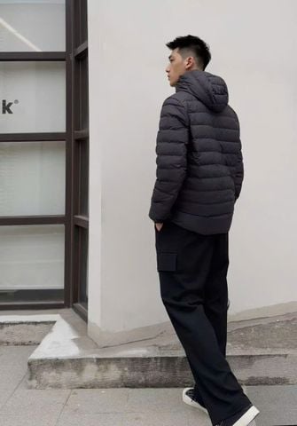  Áo phao nam đen chì mũ liền 