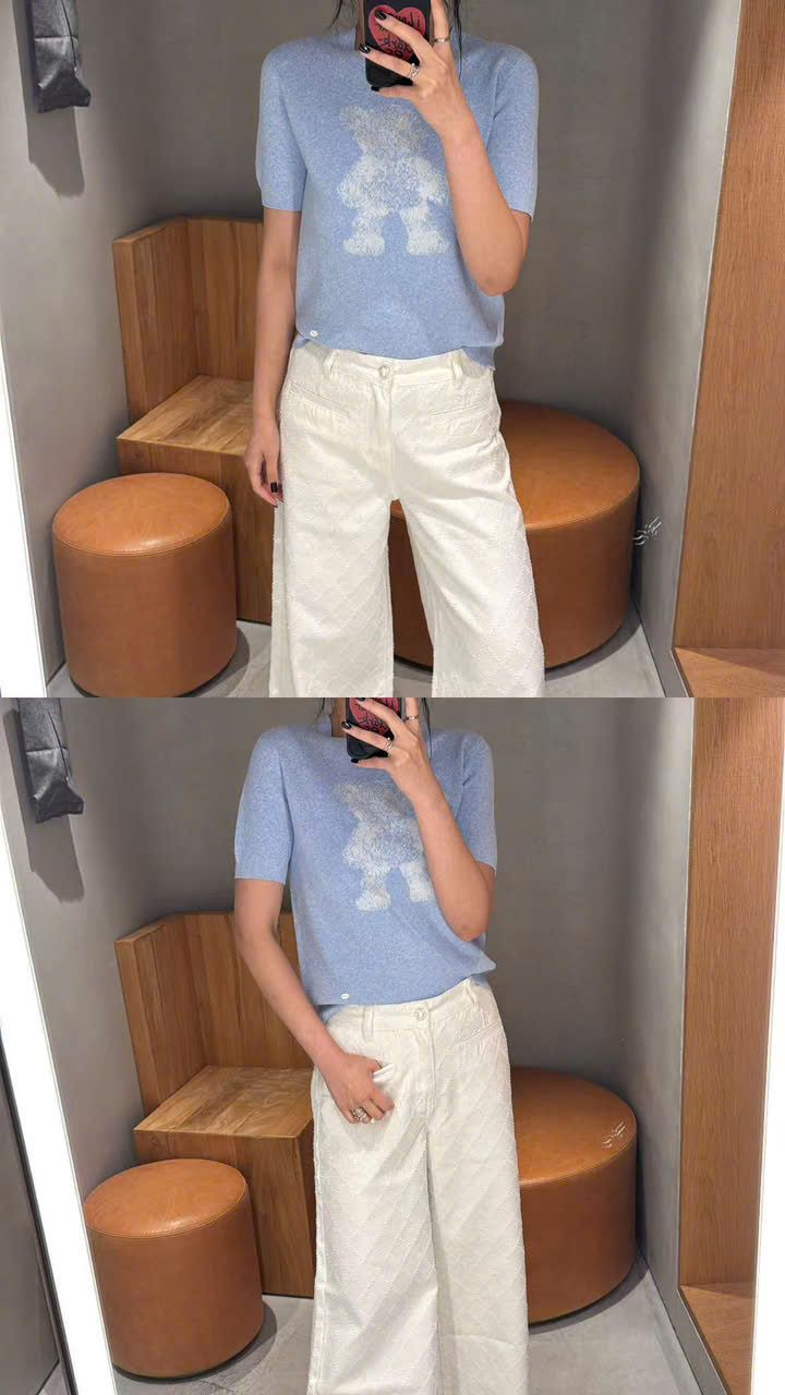  Áo xanh nhạt pastel ngắn tay logo nhỏ - gấu trắng 