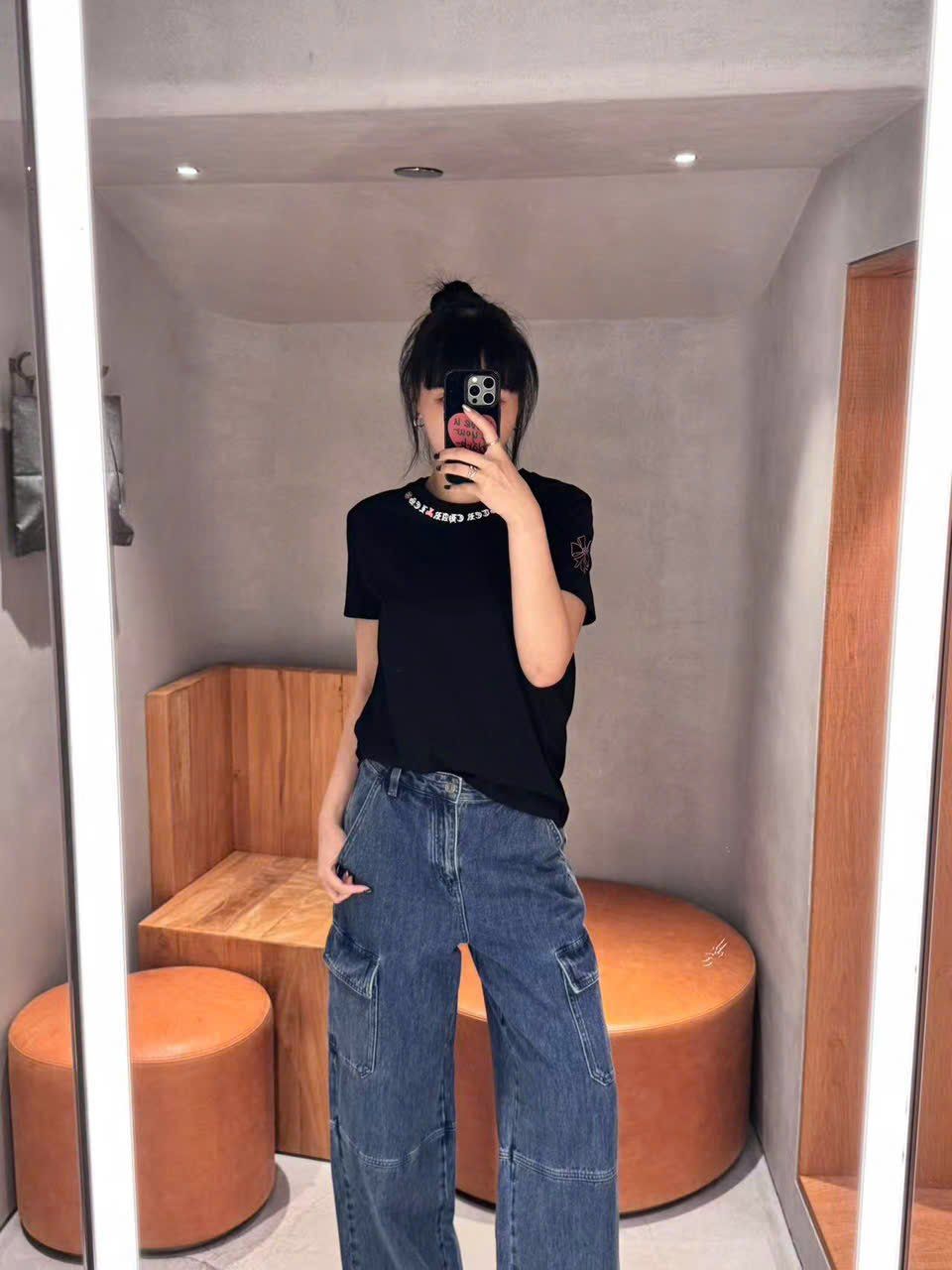  Quần jean túi hộp xanh đậm 