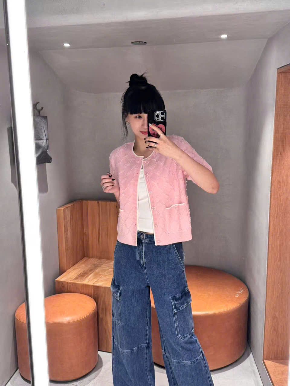  Quần jean túi hộp xanh đậm 