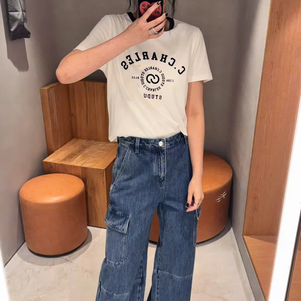  Quần jean túi hộp xanh đậm 