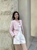  Áo tweed hồng ánh kim, cúc đính đá 
