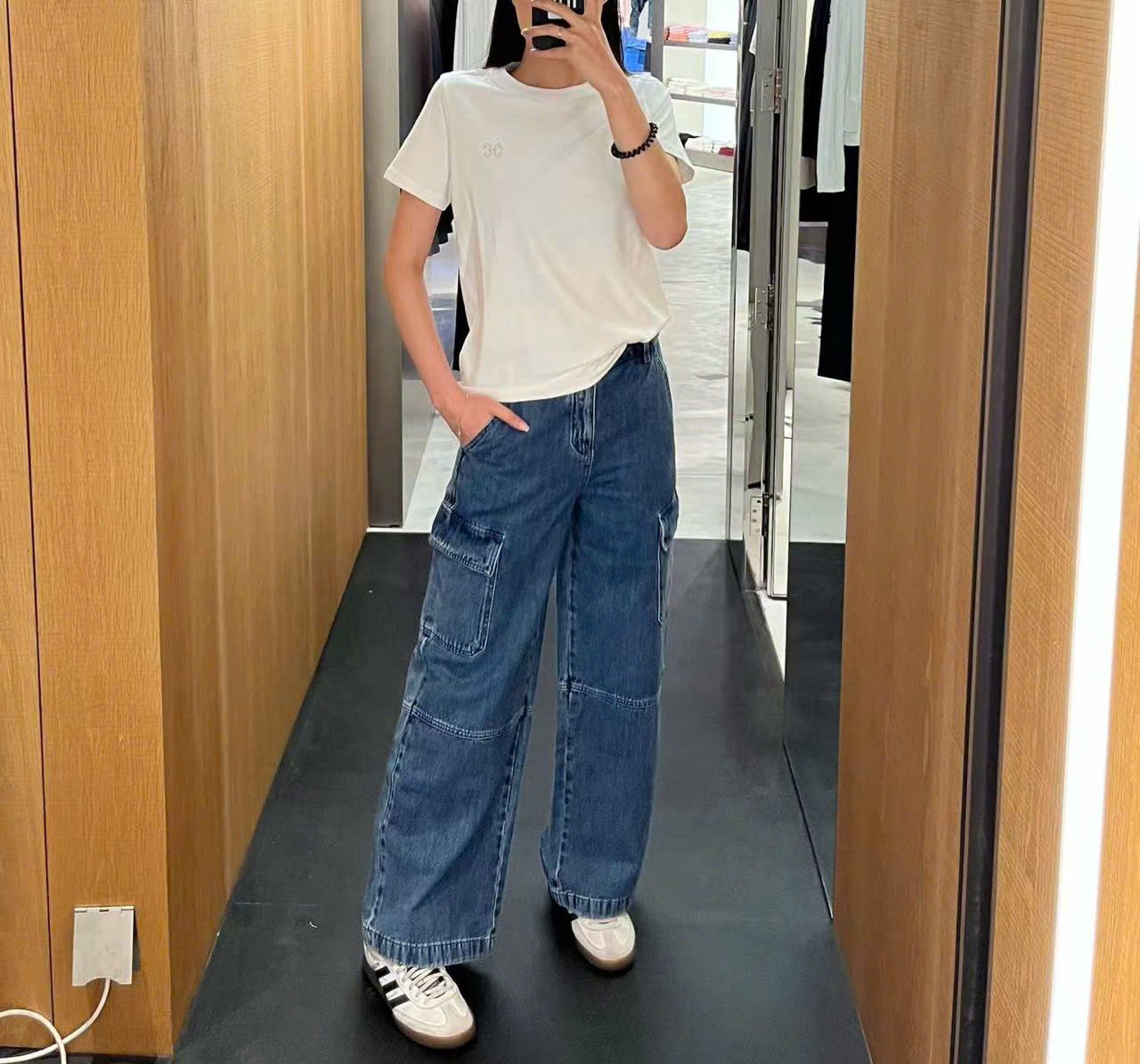  Quần jean túi hộp xanh đậm 