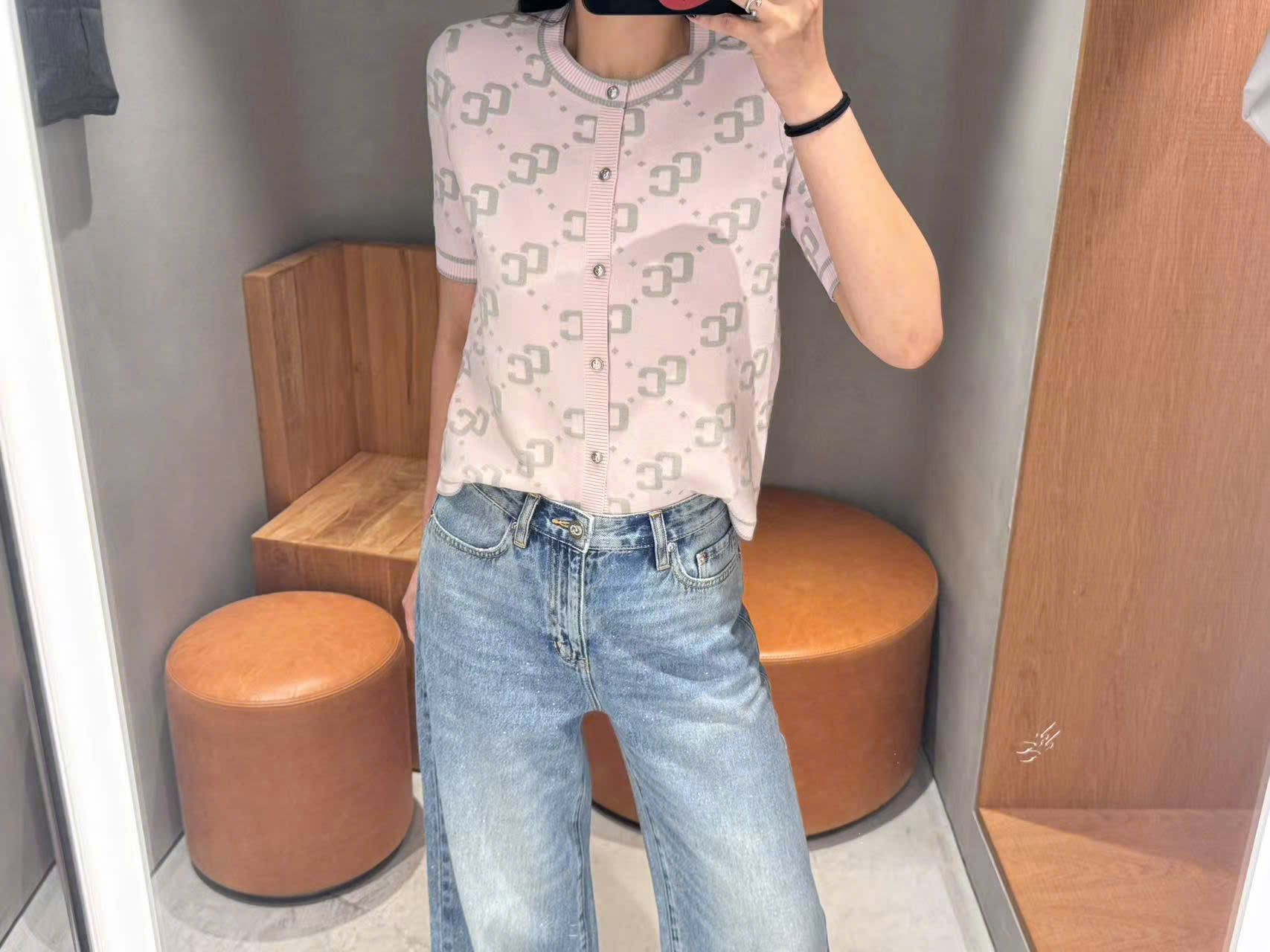  14.Áo CDG hồng ngắn tay full logo CC xám 