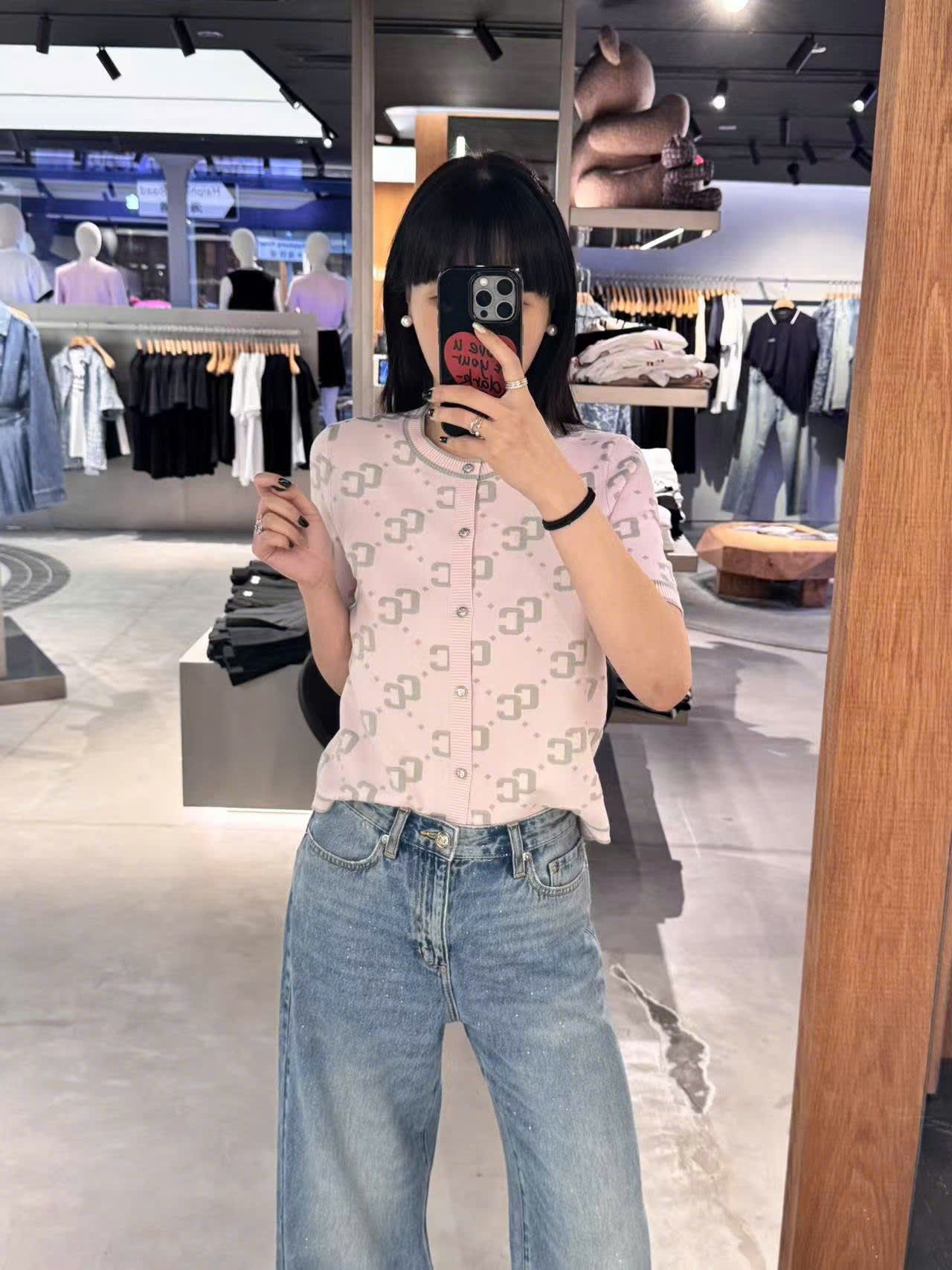  14.Áo CDG hồng ngắn tay full logo CC xám 