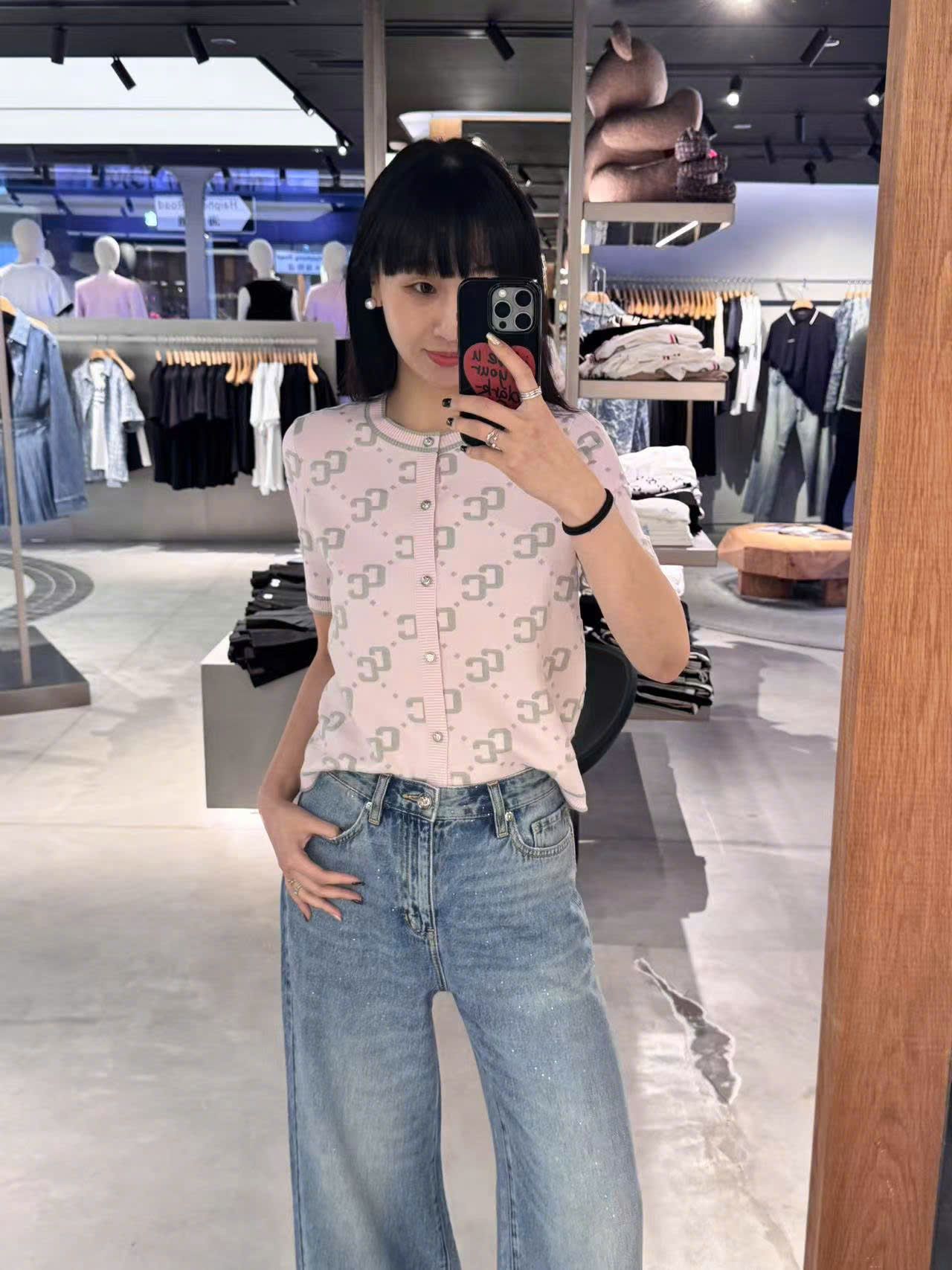  14.Áo CDG hồng ngắn tay full logo CC xám 