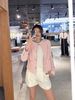  Áo tweed hồng ánh kim, cúc đính đá 