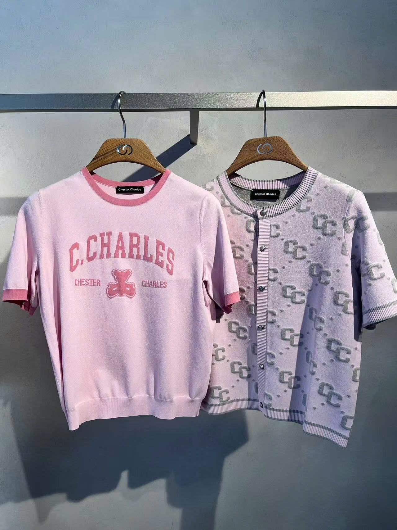  14.Áo CDG hồng ngắn tay full logo CC xám 