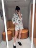  Bộ áo khoác và quần sooc jean trắng - họa tiết gấu set 
