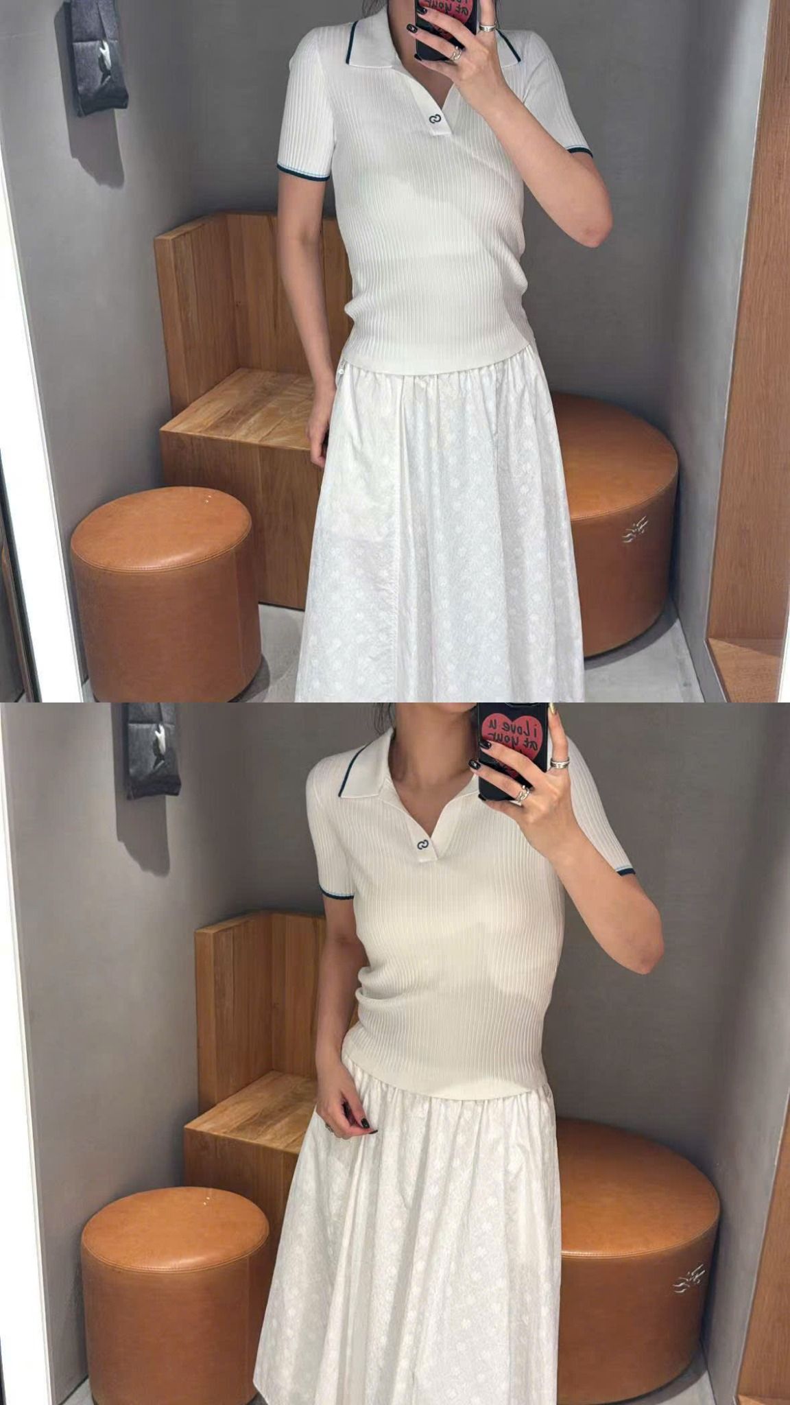  Áo polo trắng -viền xanh Navy cổ V 