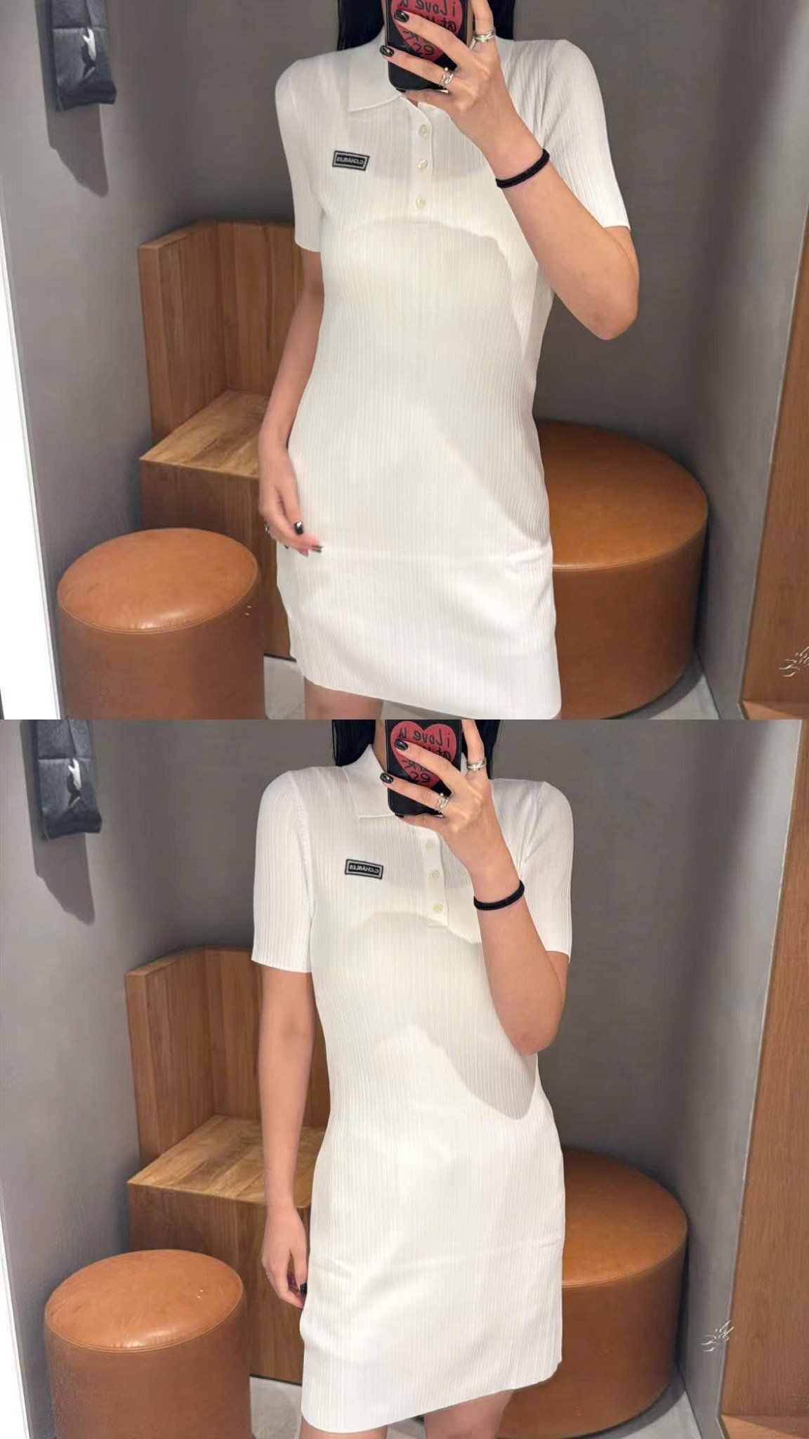  Váy polo trắng - Logo chữ nhật 