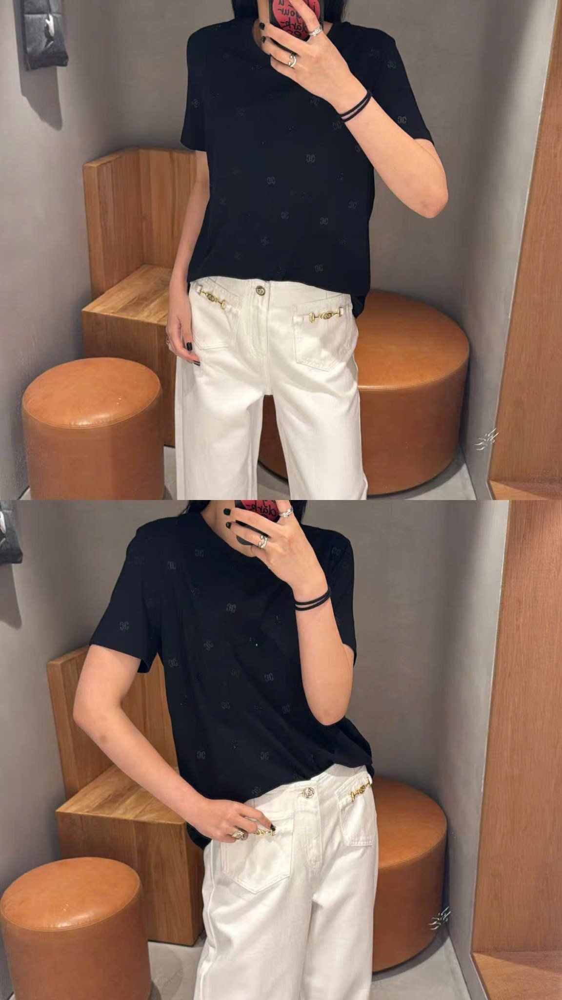  Áo phông đen chấm logo ss25 