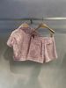 Bộ Áo tweed hồng ngắn tay - cổ V và Quần short dạ tweed hồng set 