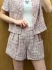  Bộ Áo tweed hồng ngắn tay - cổ V và Quần short dạ tweed hồng set 