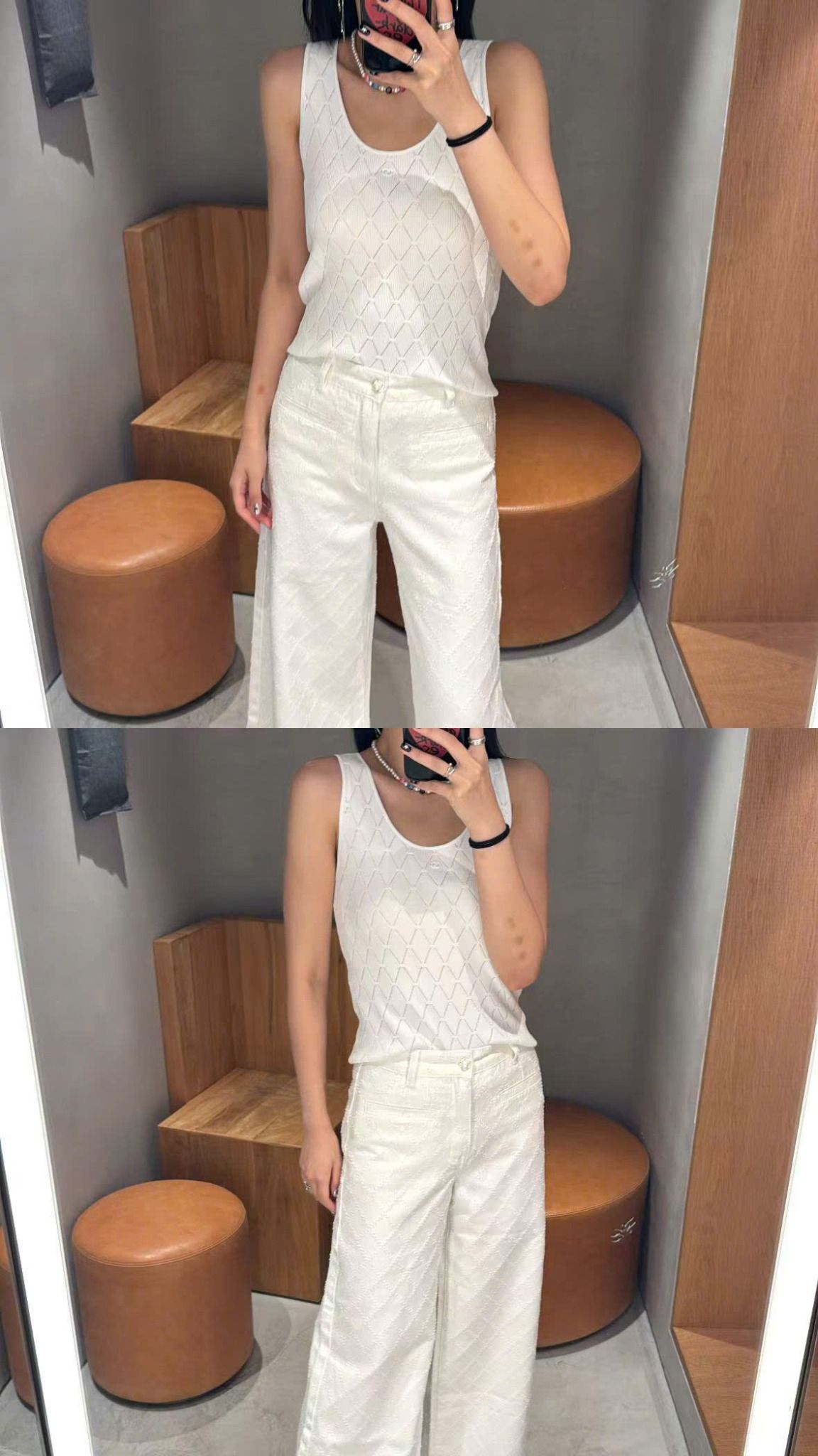  Áo tanktop trắng -họa tiết hình thoi 